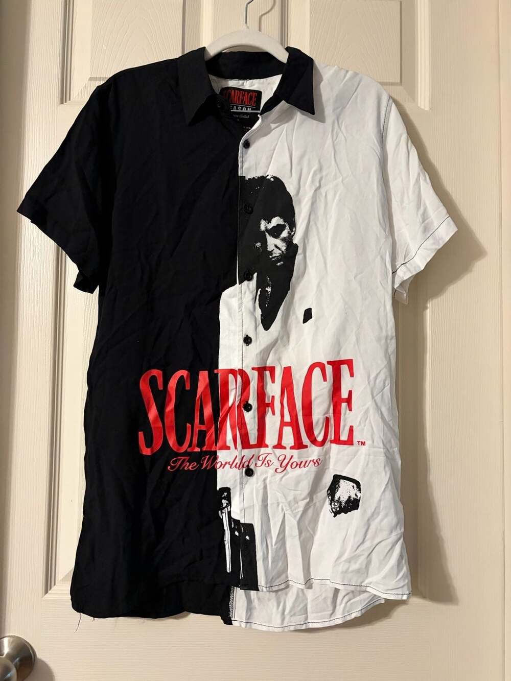 Reason x Scarface "The World Is Yours" Split Woven Button-Up Shirt, Size M